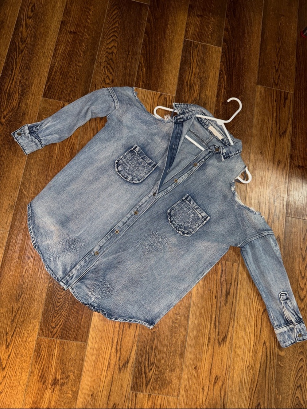 Hot & Delicious Light Blue Cut-Out Shoulders Denim Shirt - Adult Small